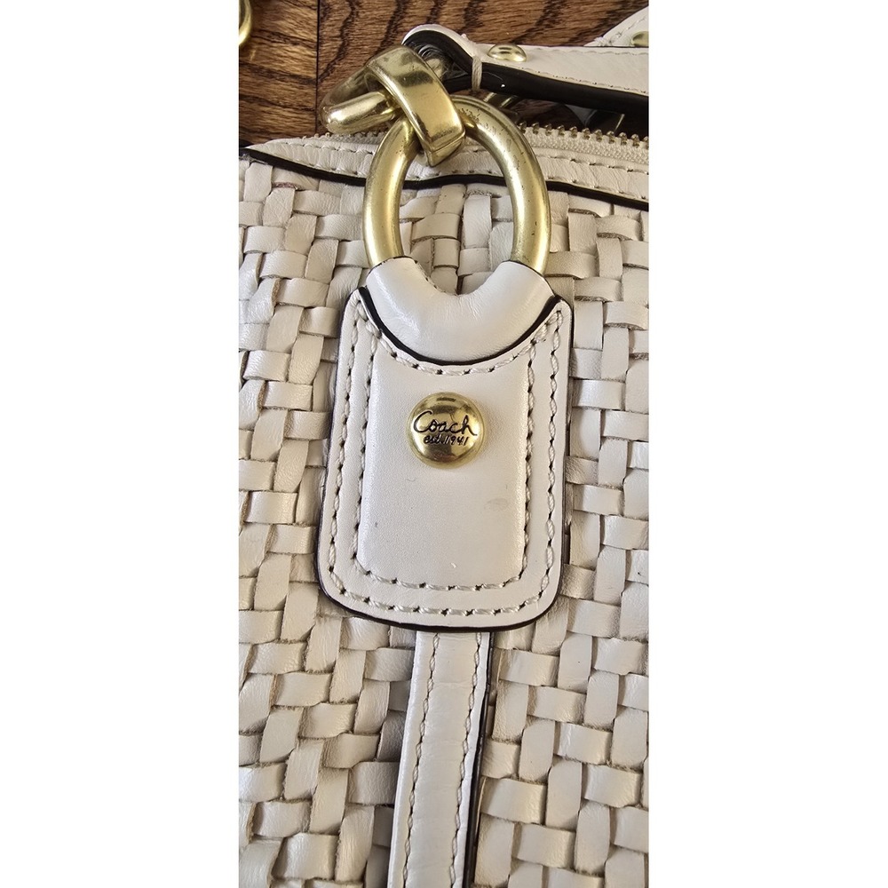 VINTAGE COACH Kristin Woven Leather Crossbody/Satchel Shoulder Bag White - Picture 4 of 11